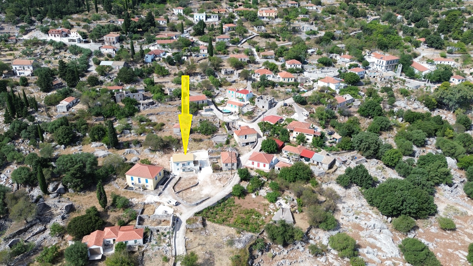 Aerial view and location of house for sale in Ithaca Greece, Anoghi