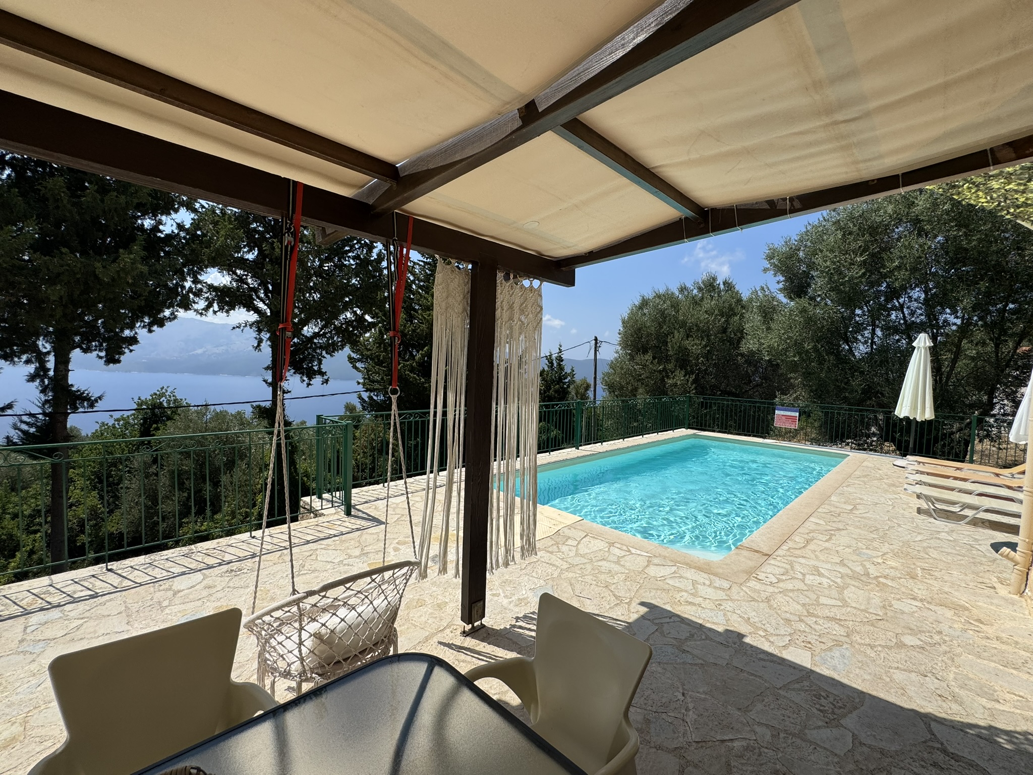 Pool area of house for sale in Ithaca Greece, Lefki