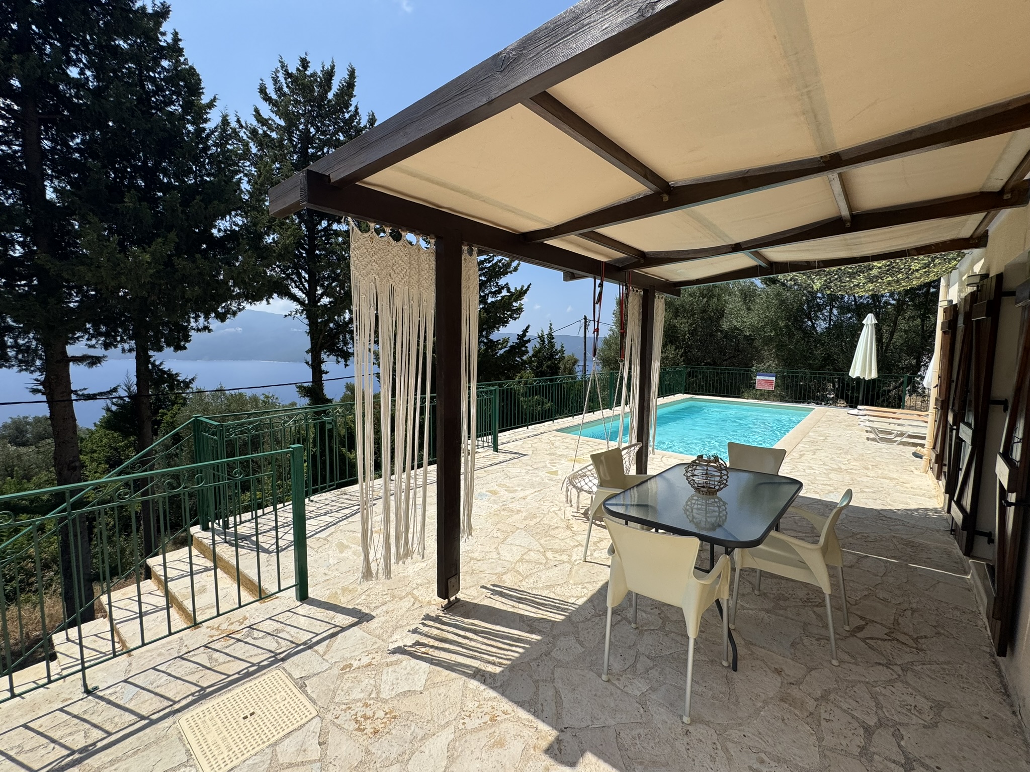 Pool area of house for sale in Ithaca Greece, Lefki