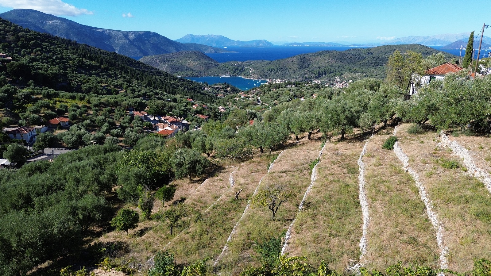 Aerial view of land for sale in Ithaca Greece, Perachori