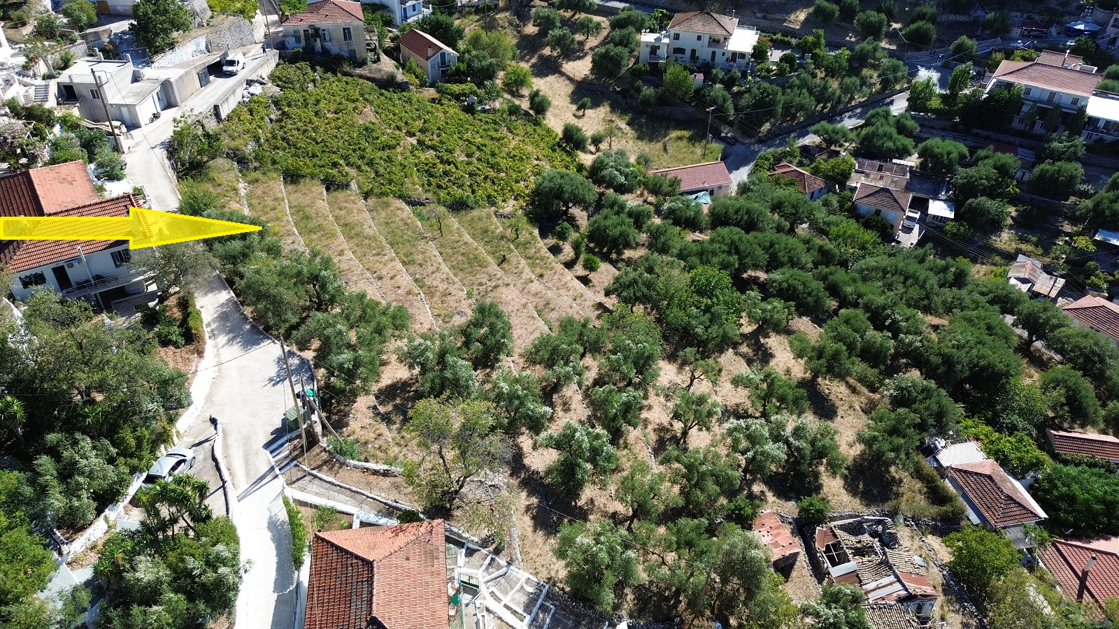 Aerial view of land for sale in Ithaca Greece, Perachori