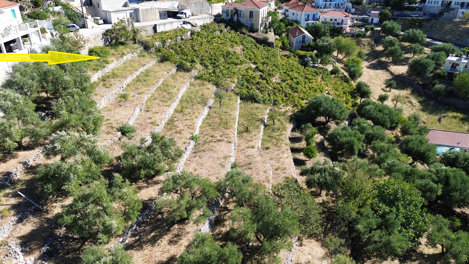 Aerial view of land for sale in Ithaca Greece, Perachori
