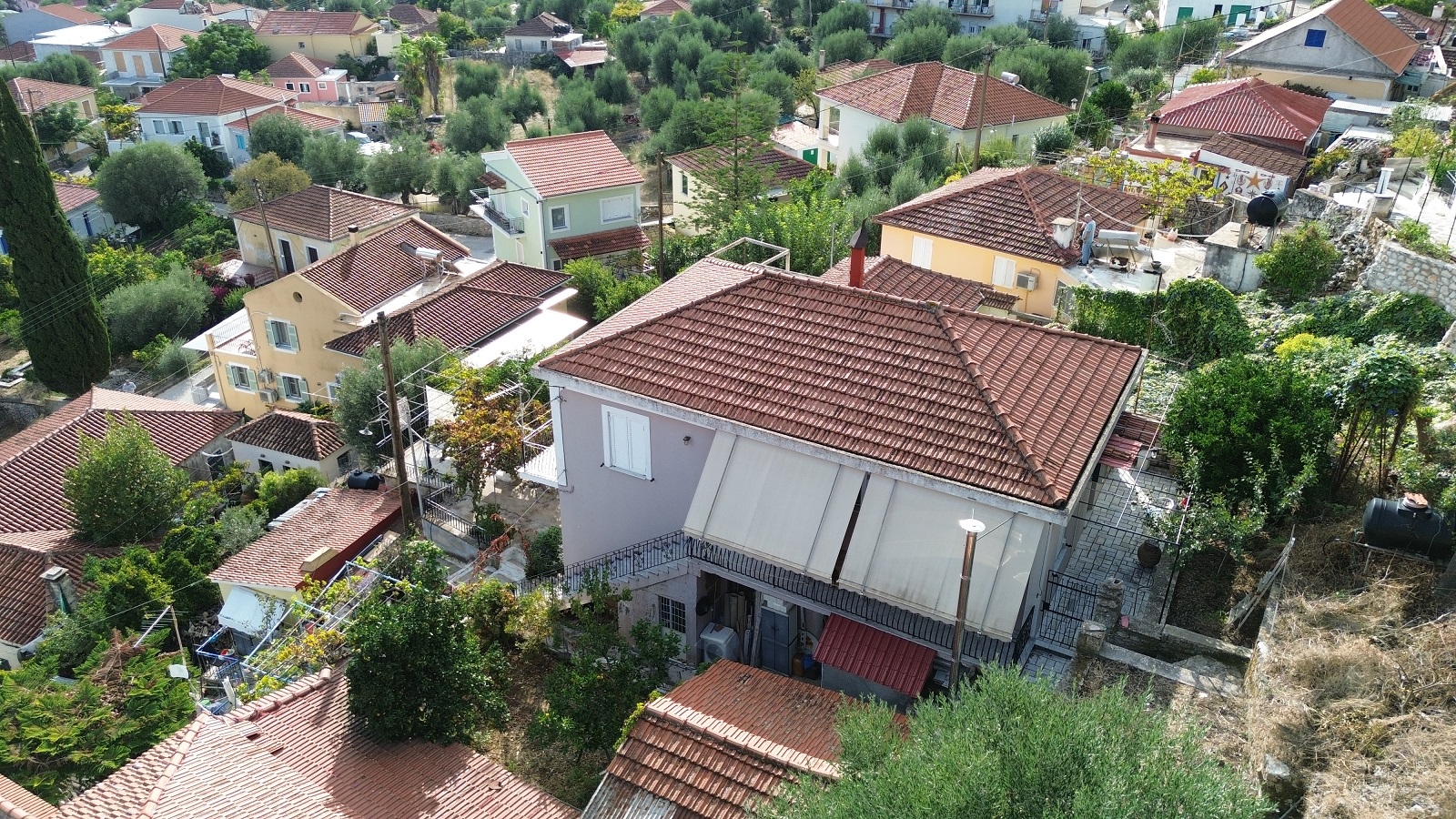 Aerial view of house for sale in Ithaca Greece, Vathi