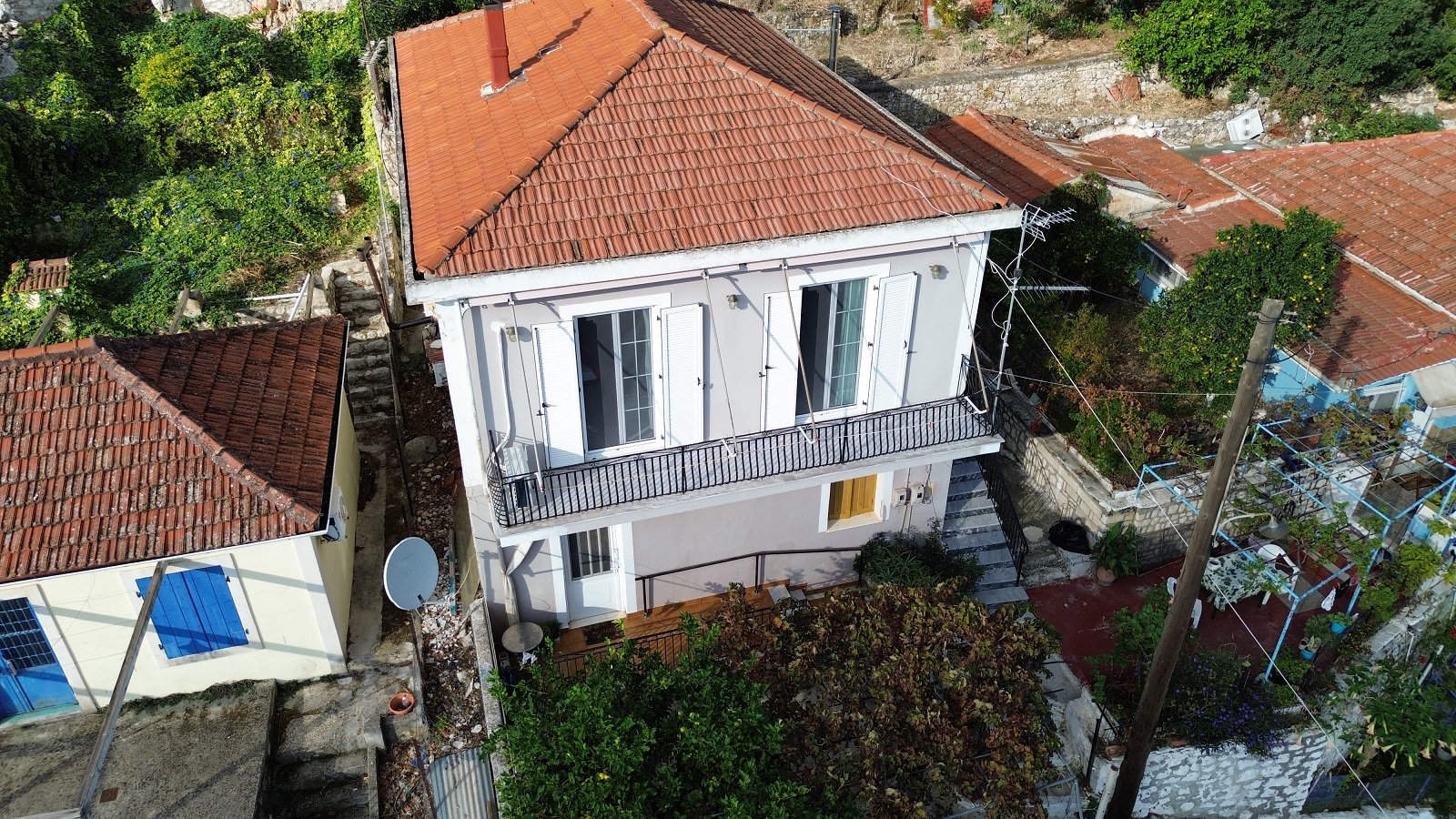 Aerial view of house for sale in Ithaca Greece, Vathi