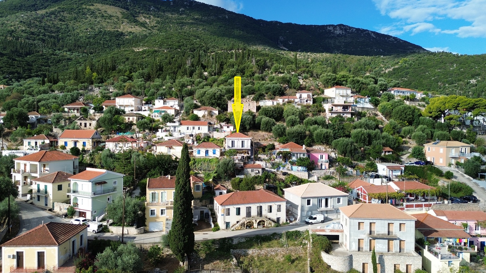 Aerial view and location of house for sale in Ithaca Greece, Vathi