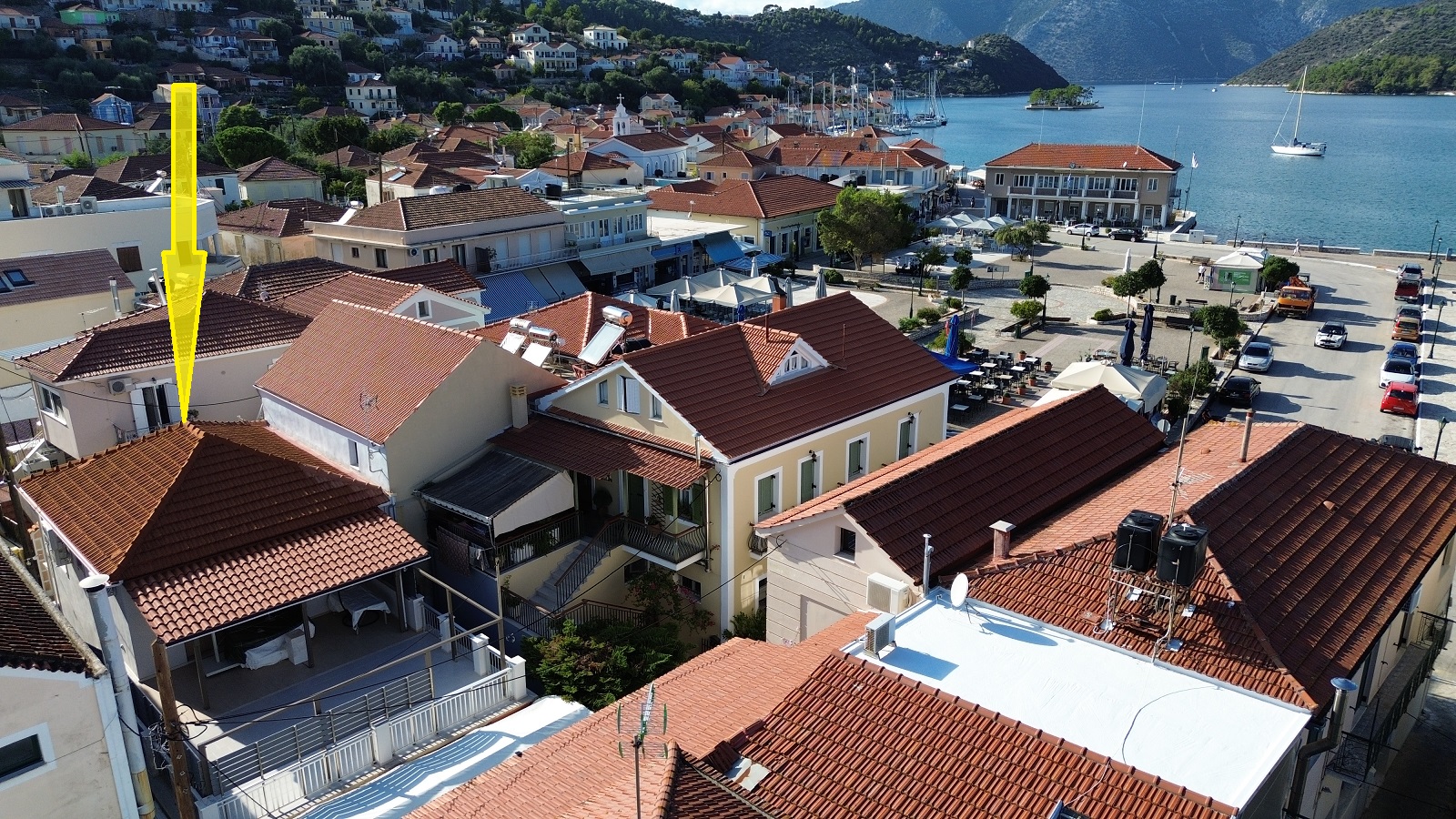 Aerial view and location of house in Ithaca Greece, Vathi