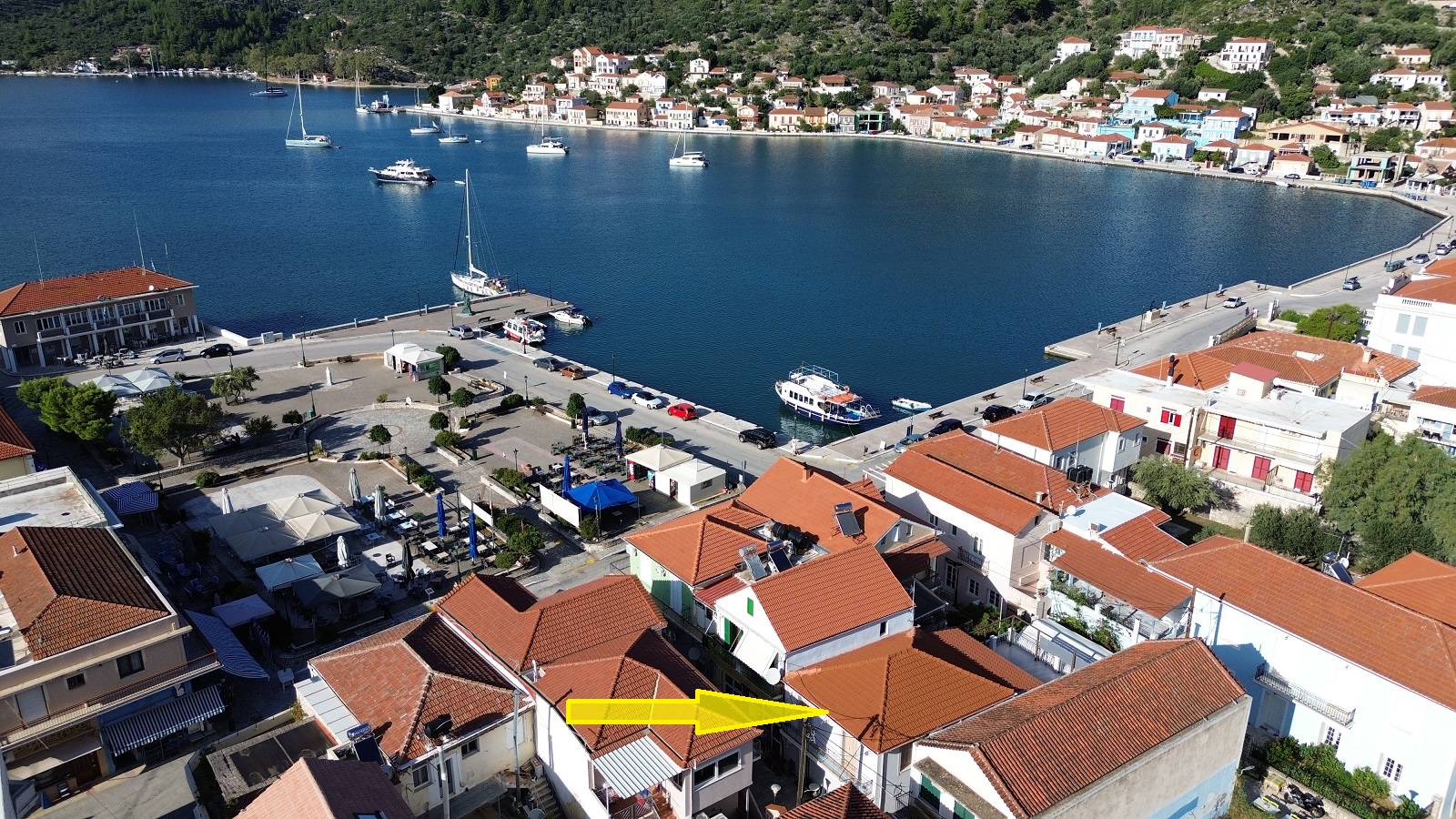 Aerial view and location of house in Ithaca Greece, Vathi