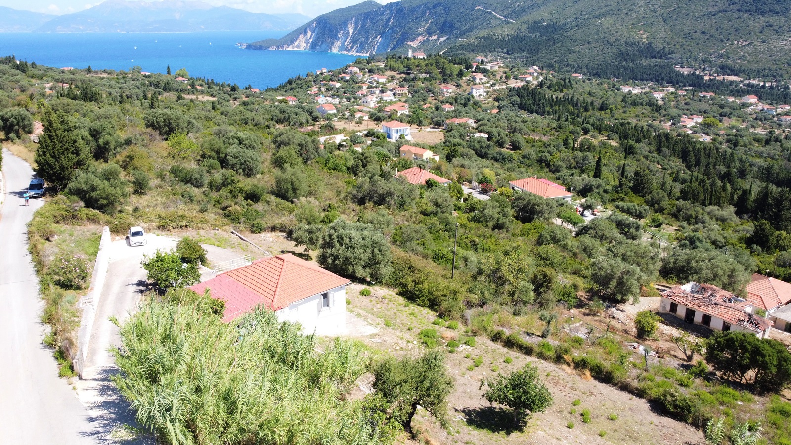Aerial view of house for sale in Ithaca Greece, Platrithyas