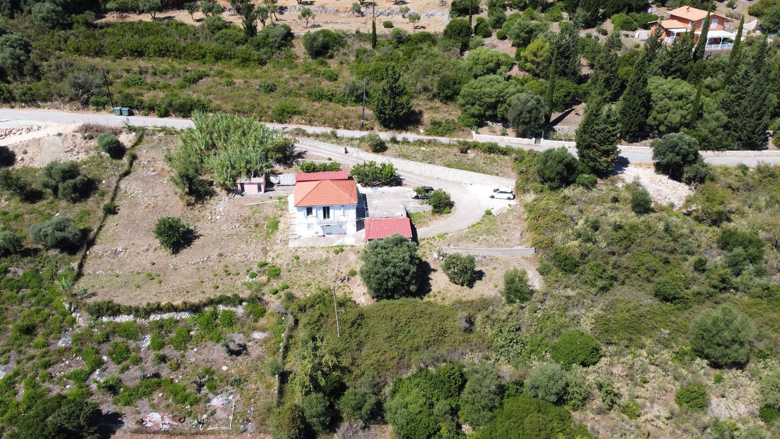 Aerial view of house for sale in Ithaca Greece, Platrithyas