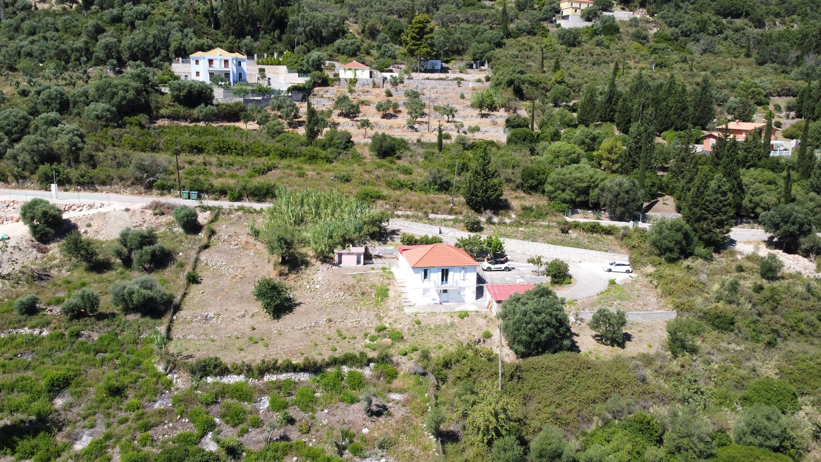 Aerial view of house for sale in Ithaca Greece, Platrithyas