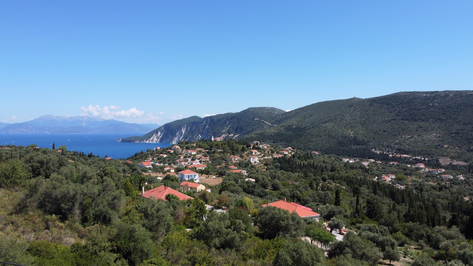 Aerial views of larger area of house for sale in Ithaca Greece, Platrithyas