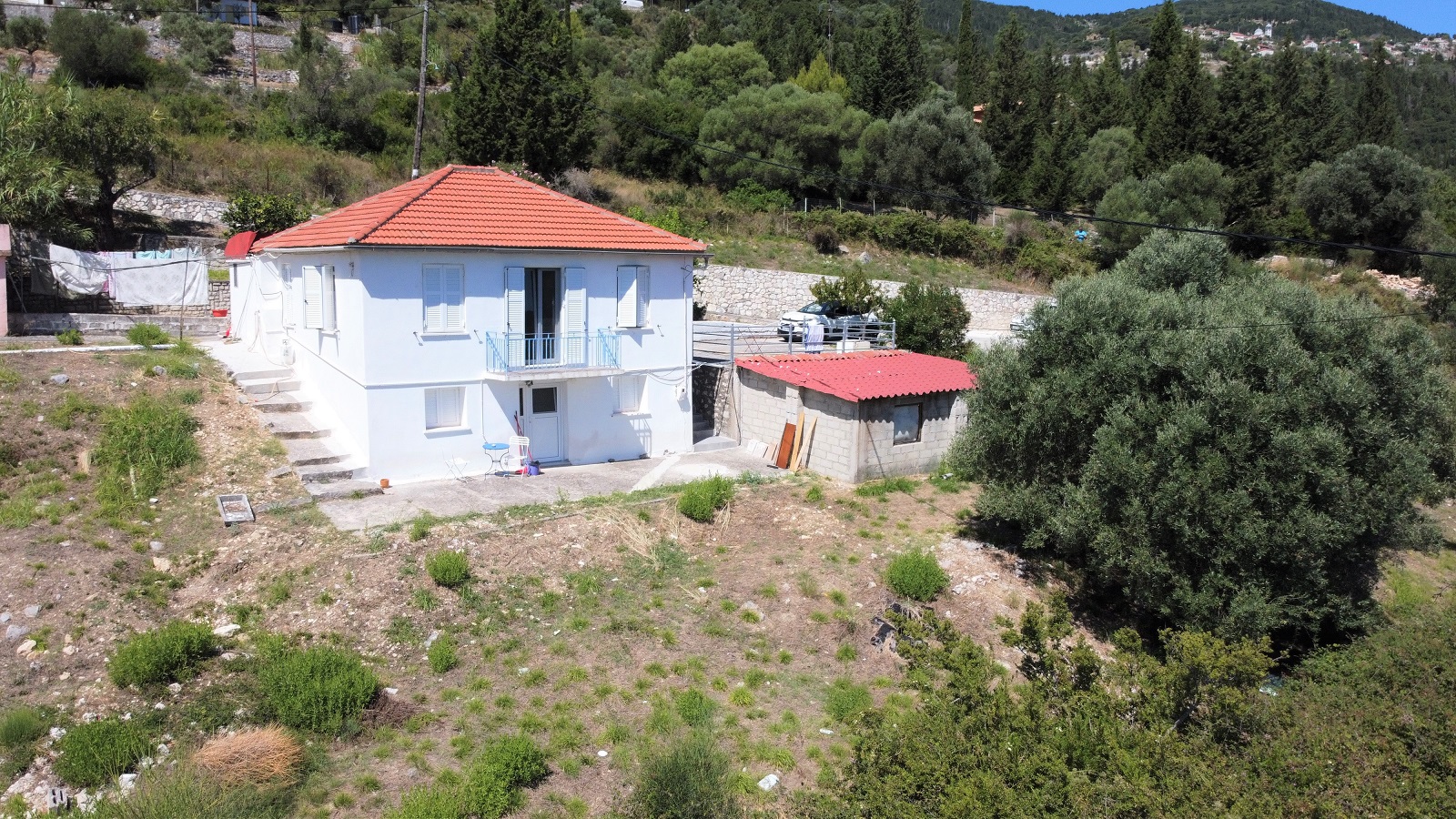 Aerial view of house for sale in Ithaca Greece, Platrithyas