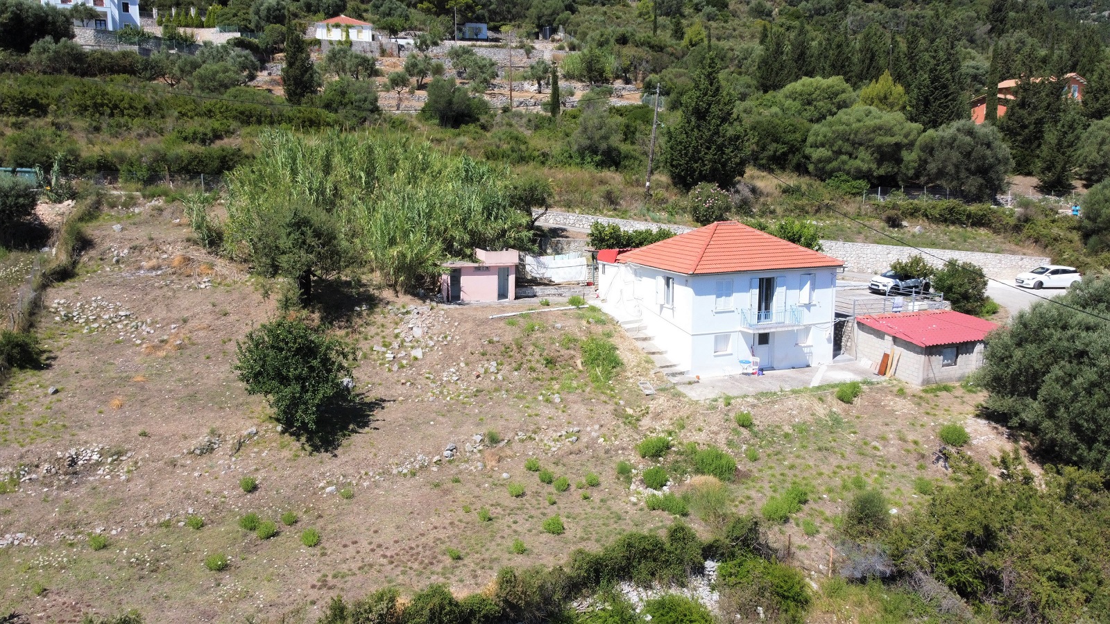 Aerial view of house for sale in Ithaca Greece, Platrithyas