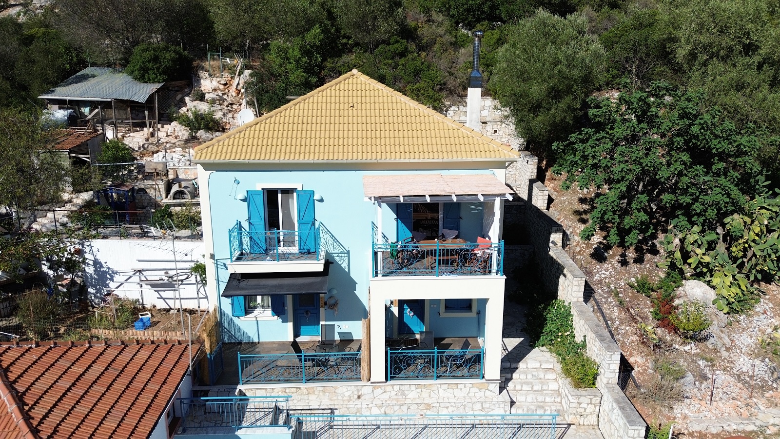 Aerial view of house for sale in Ithaca Greece, Vathi