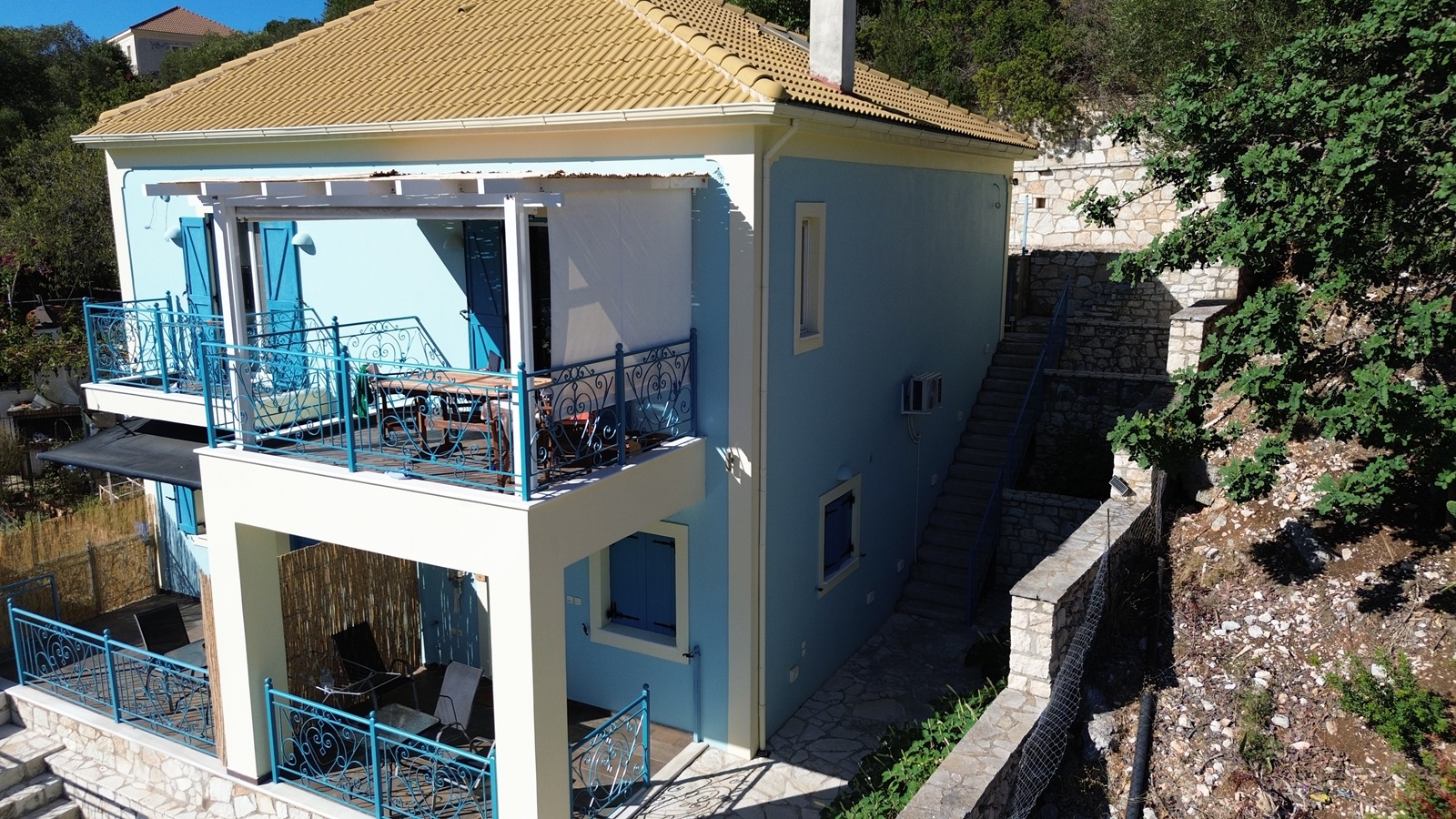 Aerial view of house for sale in Ithaca Greece, Vathi