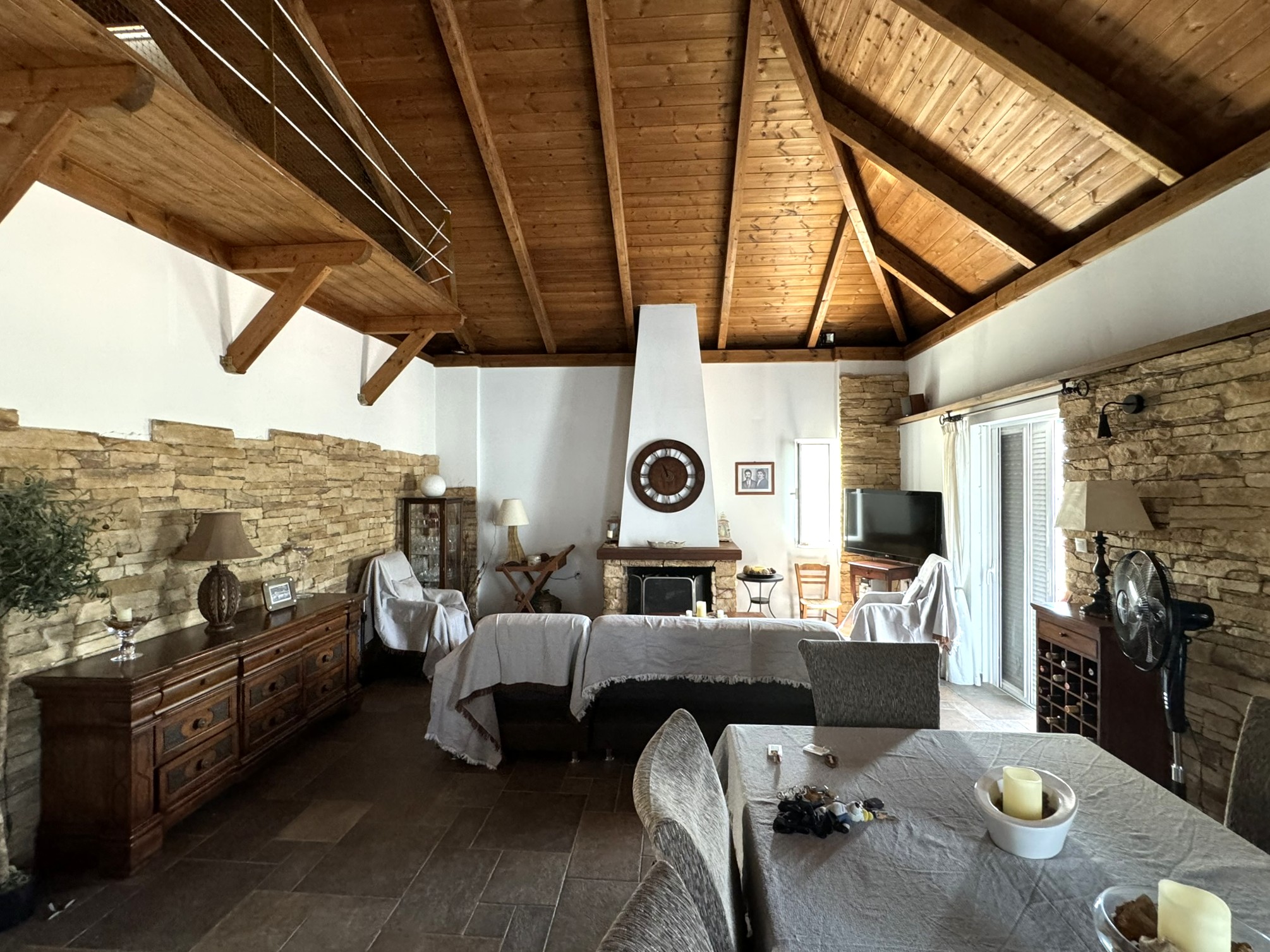 Living and dining area of house for sale in Ithaca Greece, Vathi