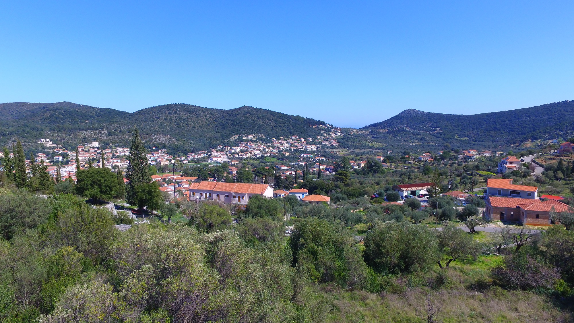 Aerial view of land for sale in Ithaca Greece, Vathi