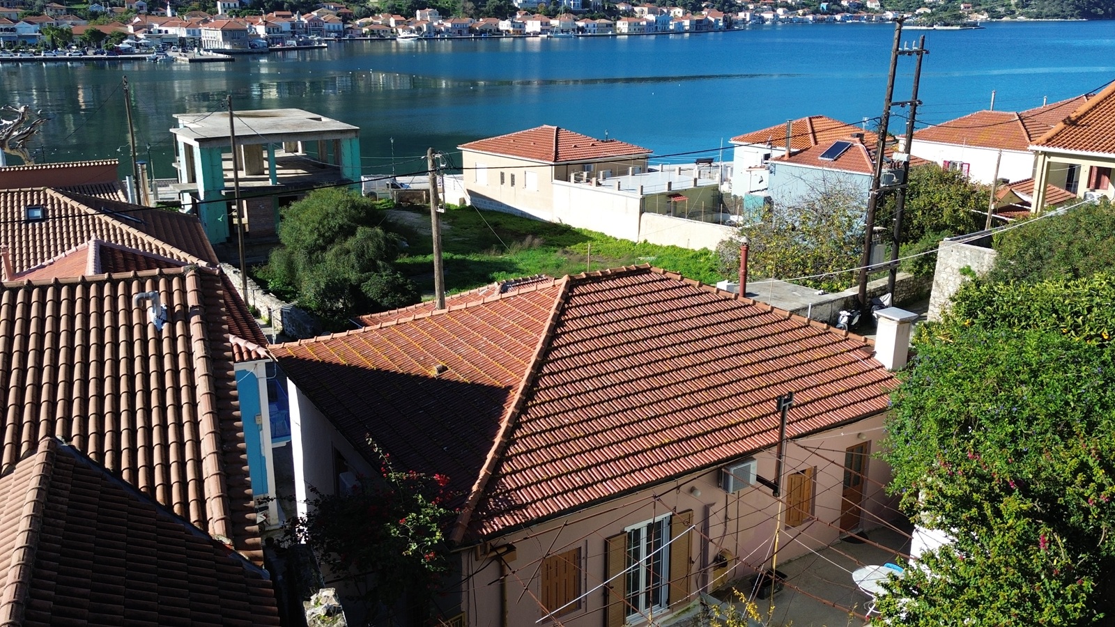 Aerial view of house for sale in Ithaca Greece, Vathi