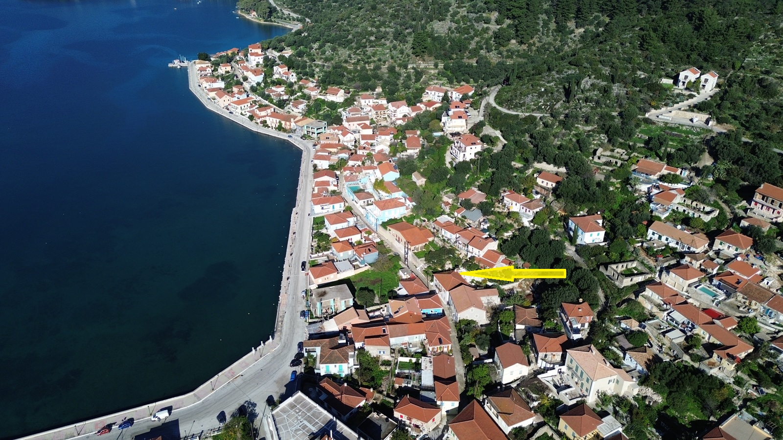 Aerial view and location of house for sale in Ithaca Greece, Vathi