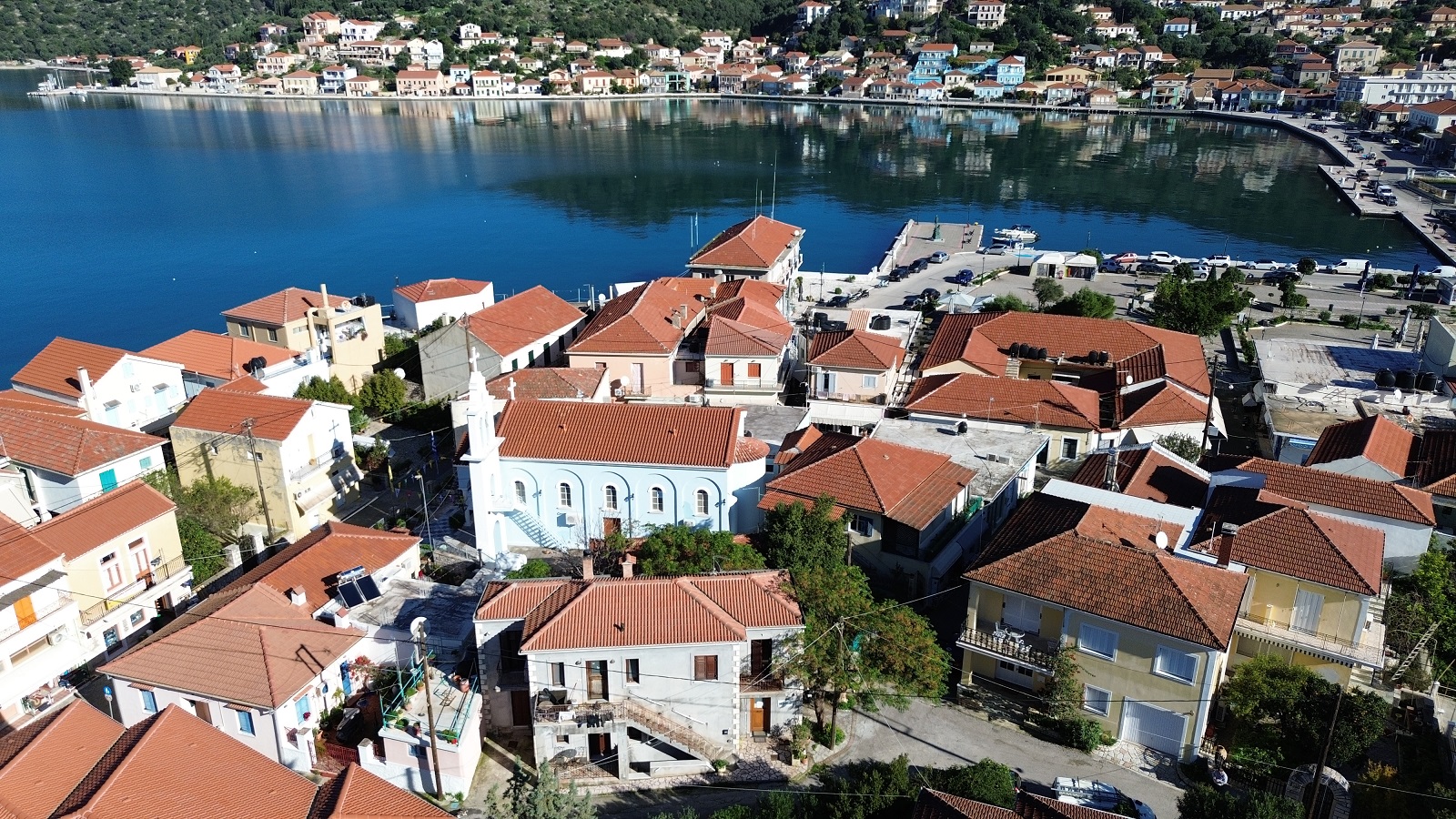 Aerial view of house for sale in Ithaca Greece, Vathi