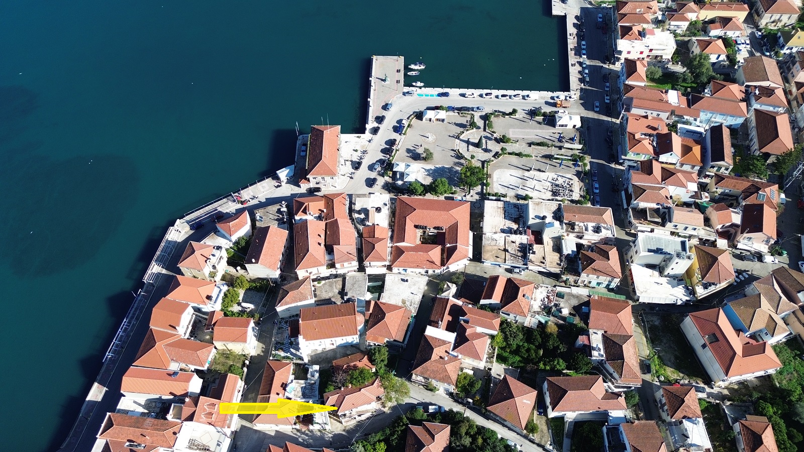 Aerial view and location of house for sale in Ithaca Greece, Vathi