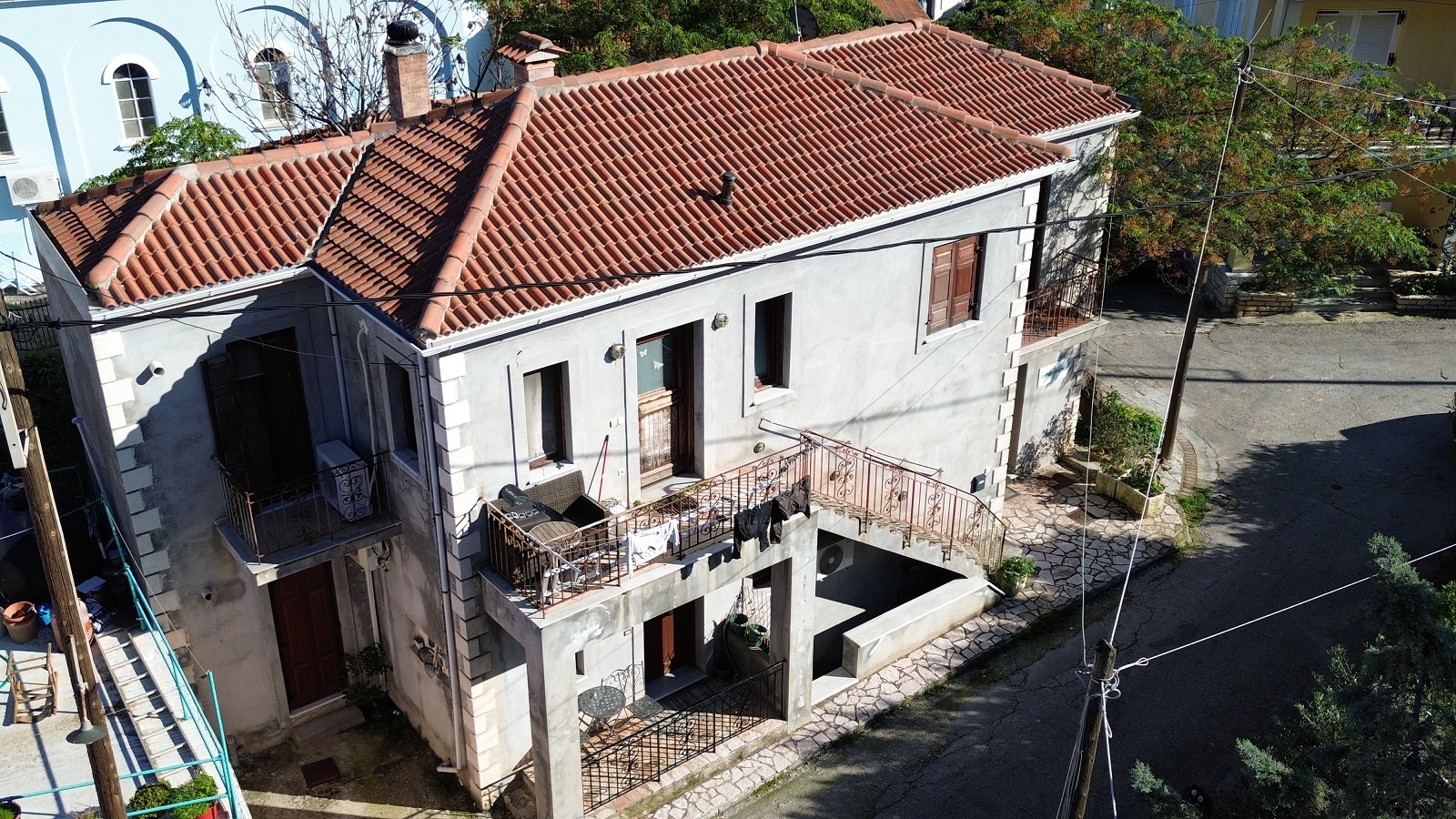 Aerial view of house for sale in Ithaca Greece, Vathi