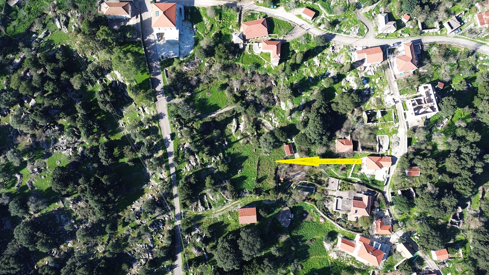 Aerial view and location of land for sale in Ithaca Greece, Anoghi