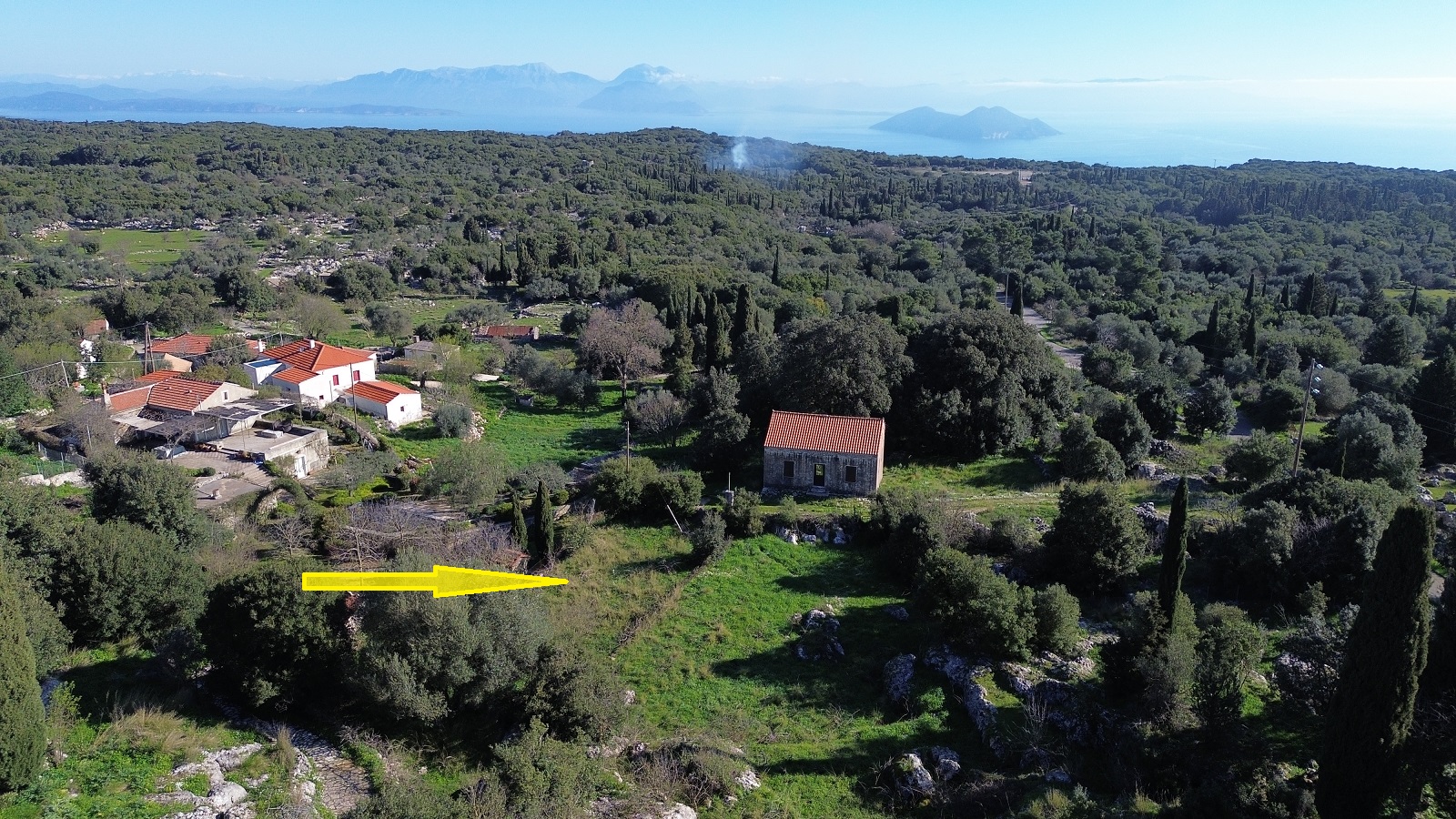 Aerial view of land for sale in Ithaca Greece, Anoghi