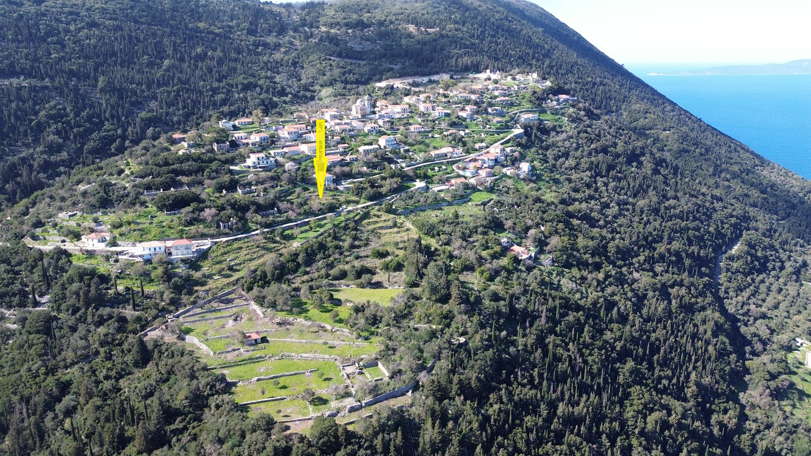 Aerial view and location of land for sale in Ithaca Greece, Exoghi