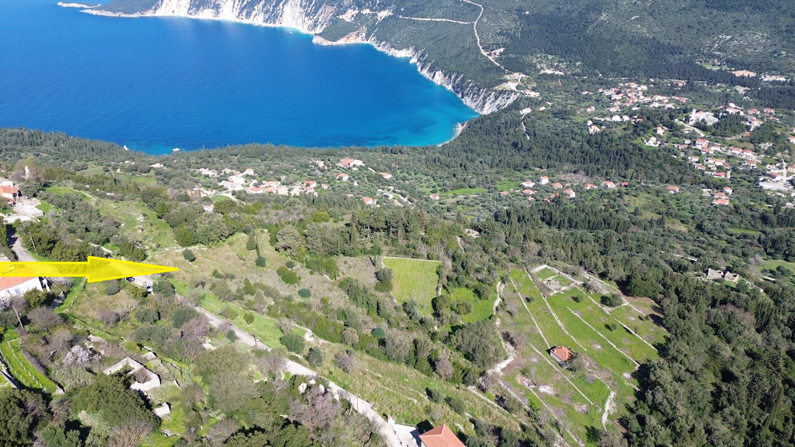 Aerial view and location of land for sale in Ithaca Greece, Exoghi