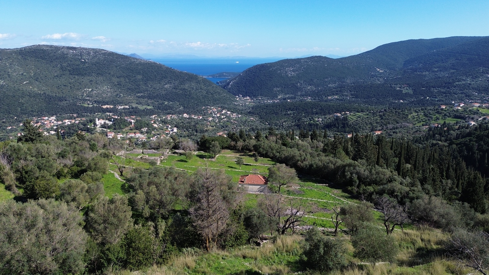 Aerial view and location of land for sale in Ithaca Greece, Exoghi
