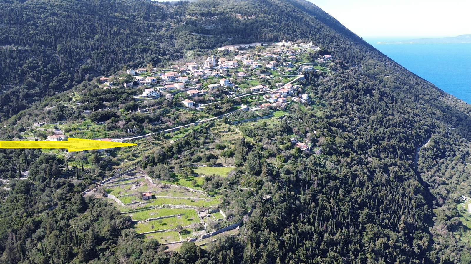 Aerial view and location of land for sale in Ithaca Greece, Exoghi