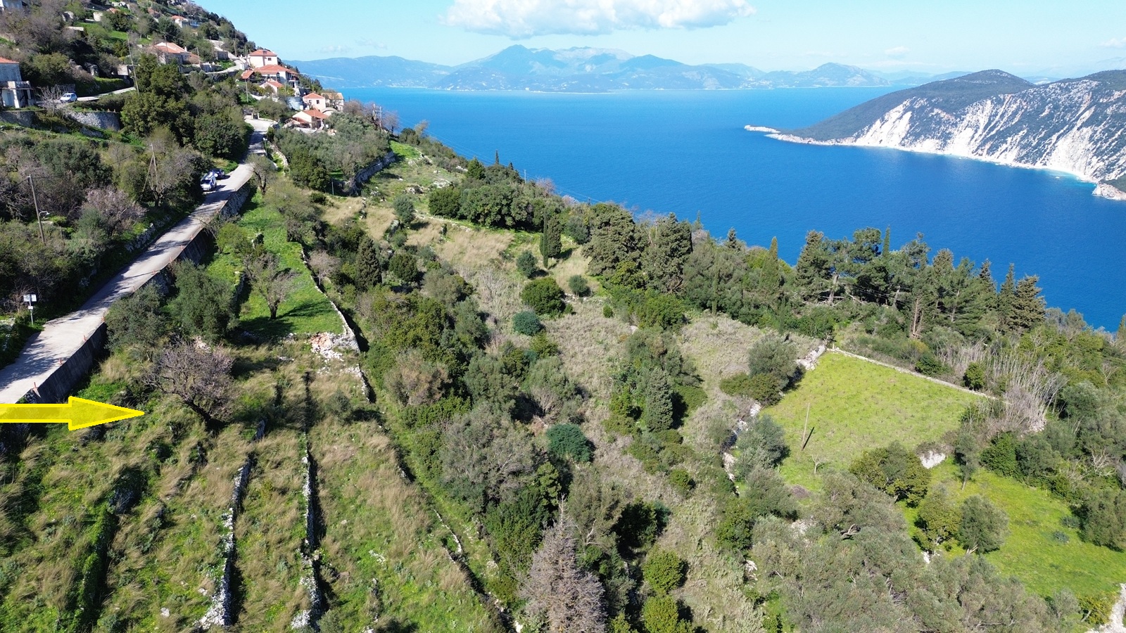 Aerial view and location of land for sale in Ithaca Greece, Exoghi