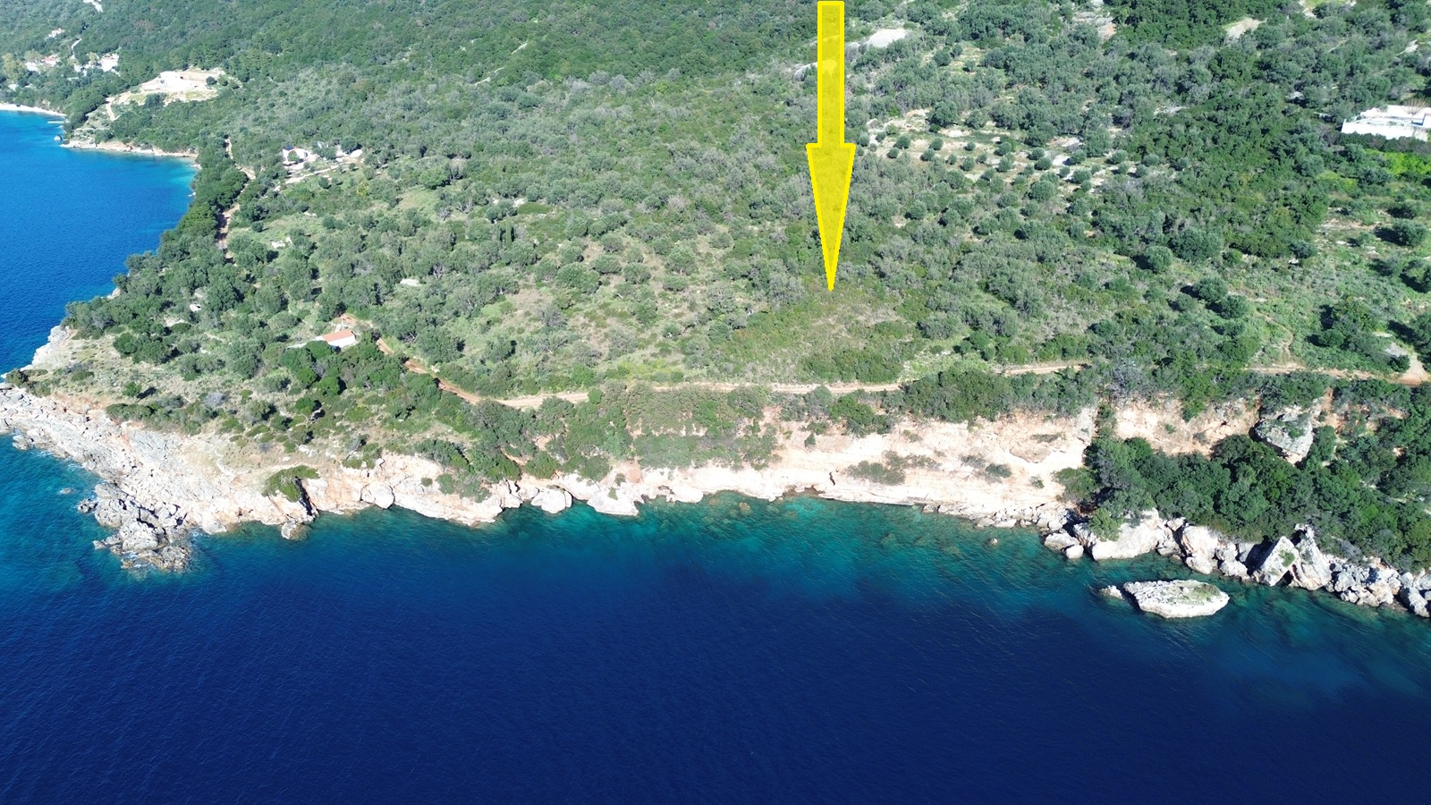 Aerial view and location of land for sale in Ithaca Greece, Stavros