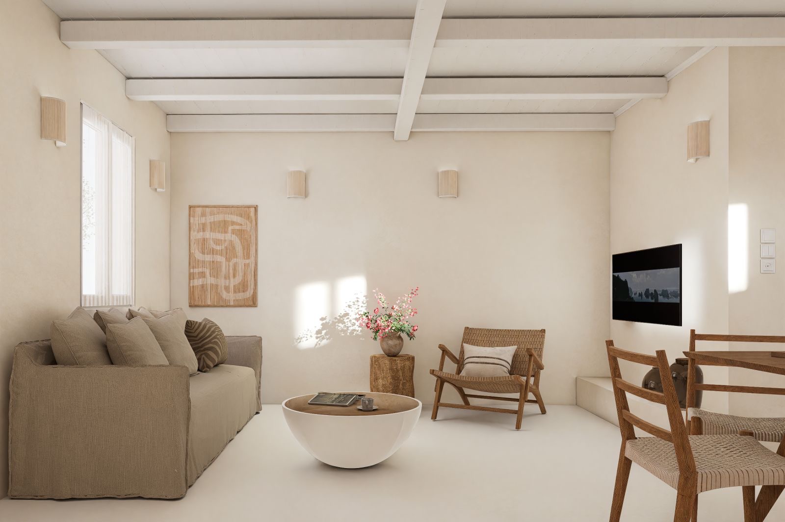 Living area of studio for rent in Ithaca, Greece, Frikes