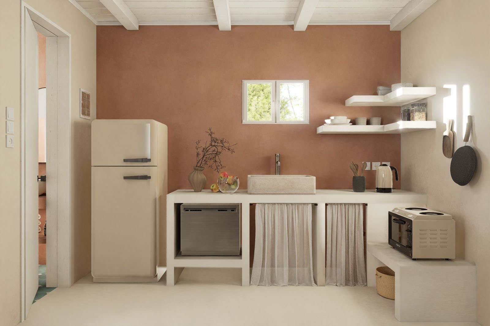 Kitchen area of studio for rent in Ithaca, Greece, Frikes