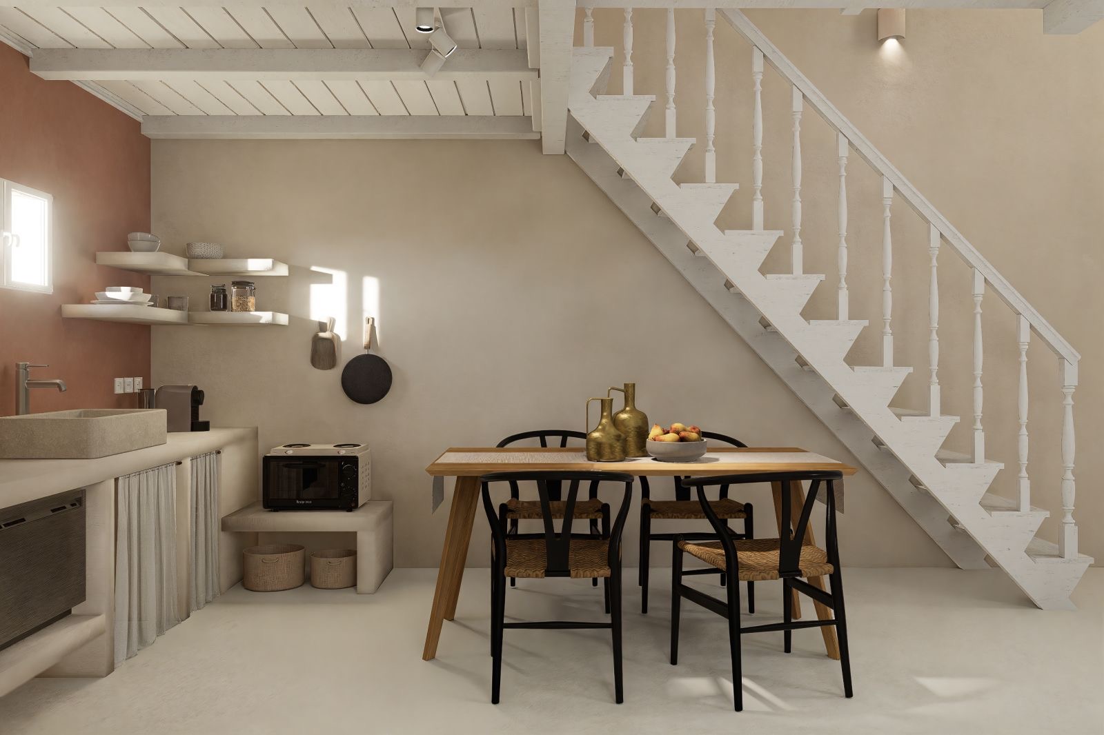 Kitchen area of studio for rent in Ithaca, Greece, Frikes