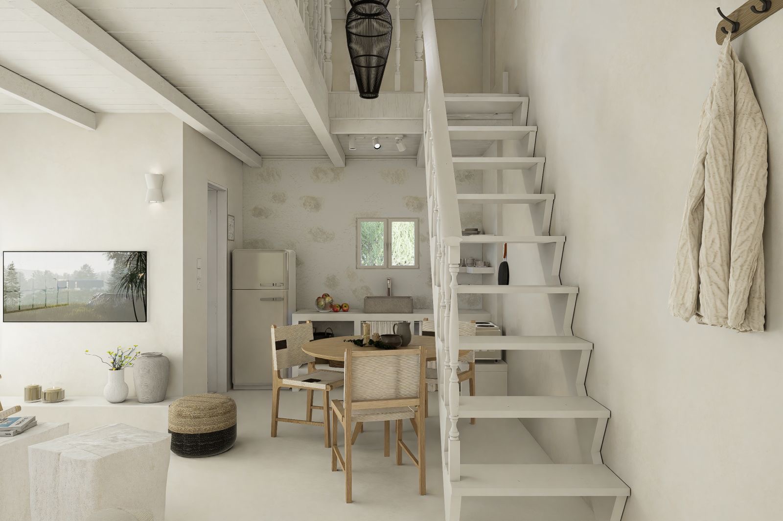 Dining and kitchen area of studio for rent in Ithaca, Greece, Frikes