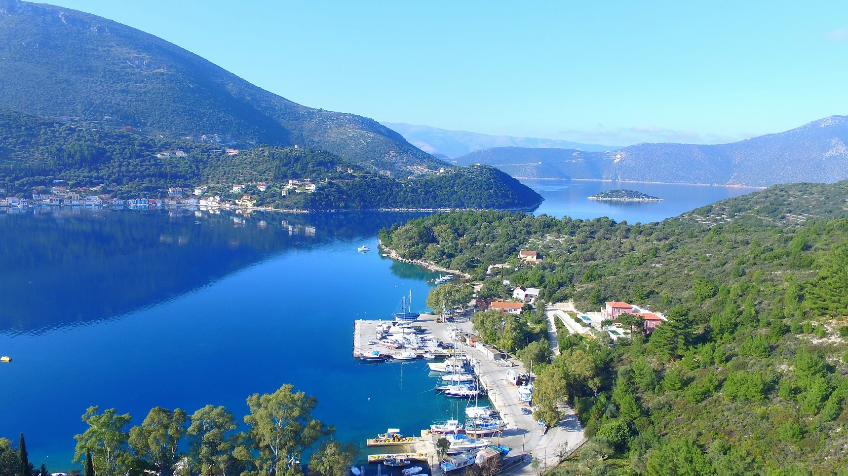 Aerial views of land for sale in Ithaca Greece, Vathi