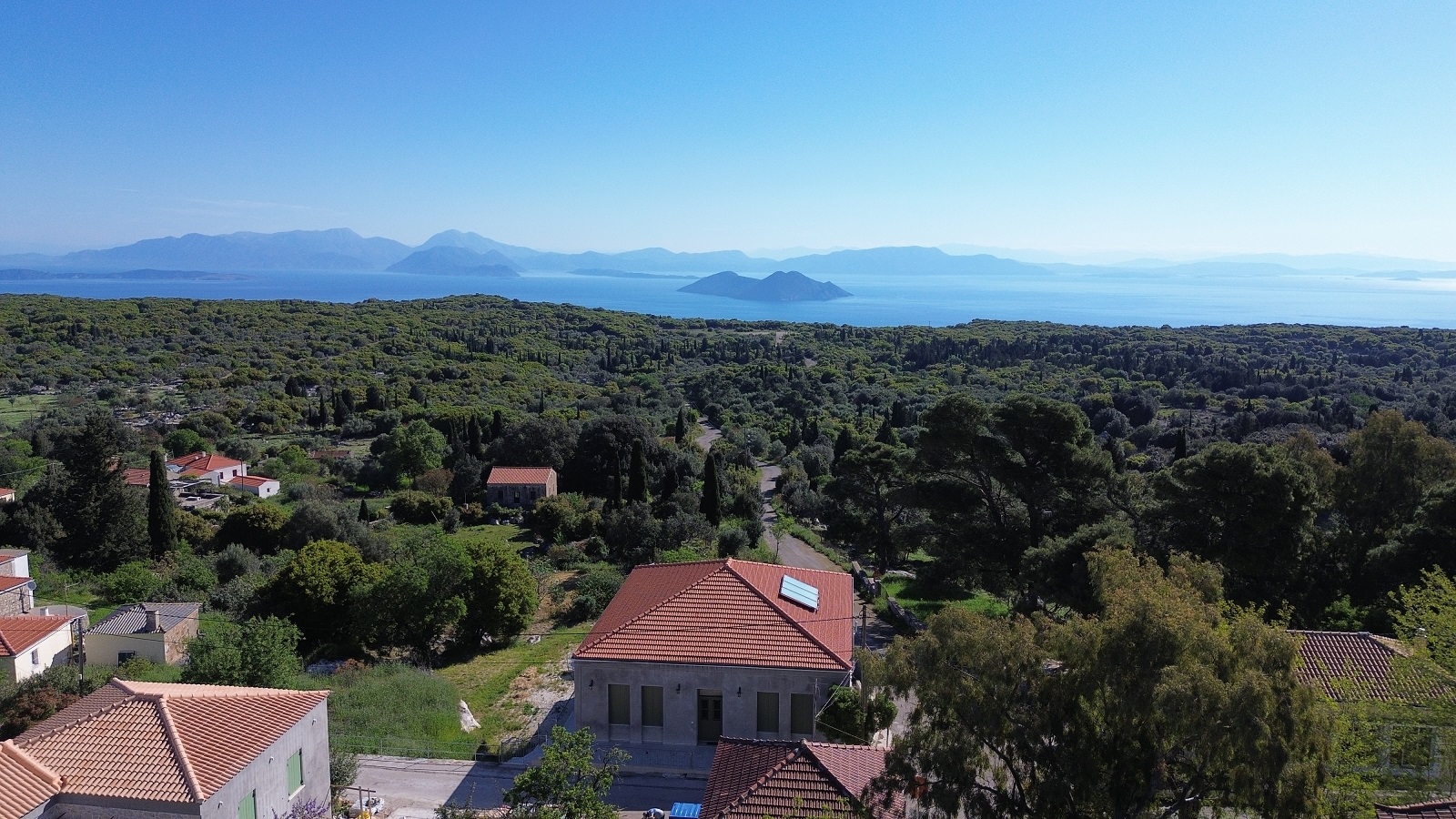 Aerial view of house for sale in Ithaca Greece, Anoghi