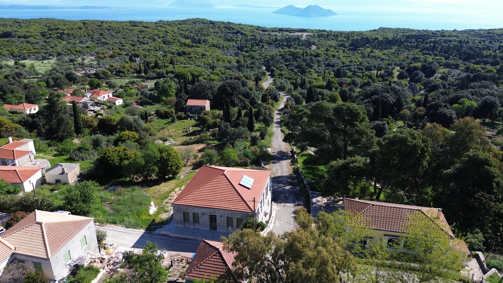 Aerial view of house for sale in Ithaca Greece, Anoghi