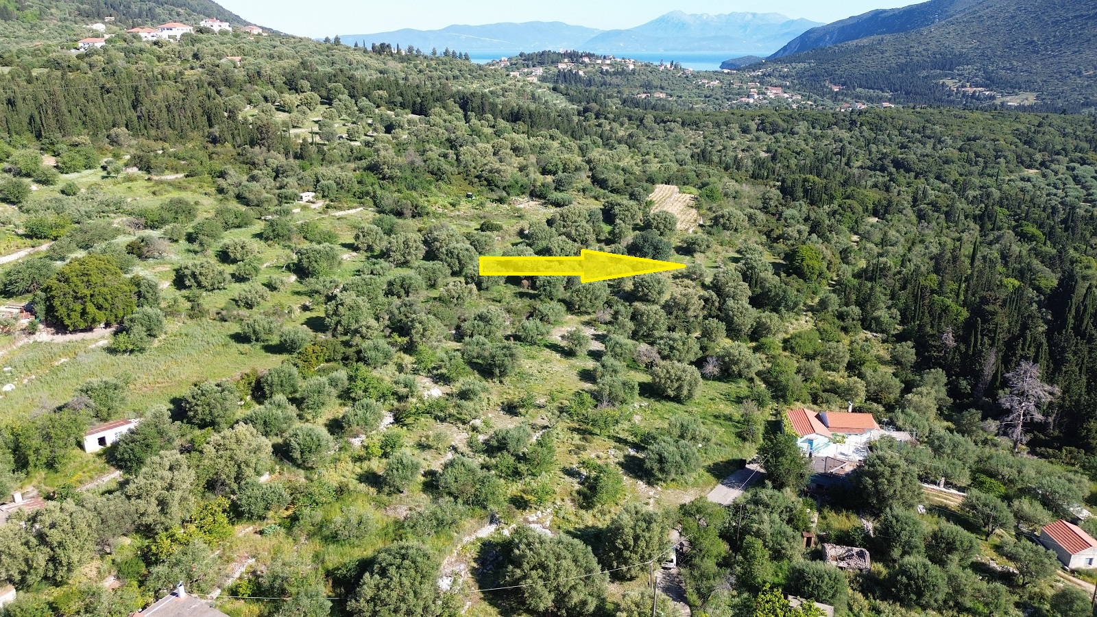 Aerial view and location of land for sale in Ithaca Greece, Stavros
