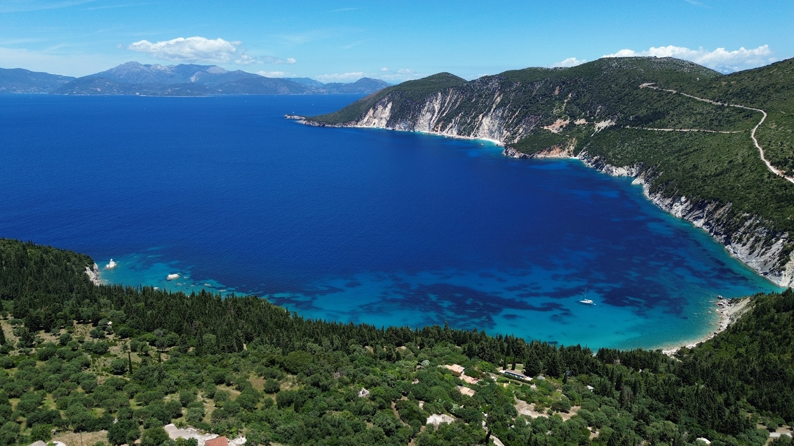 Aerial views with area of ruin with land for sale in Ithaca Greece, Kolleri