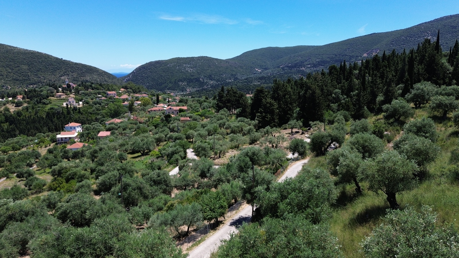 Aerial view of ruin with land for sale in Ithaca Greece, Kolleri