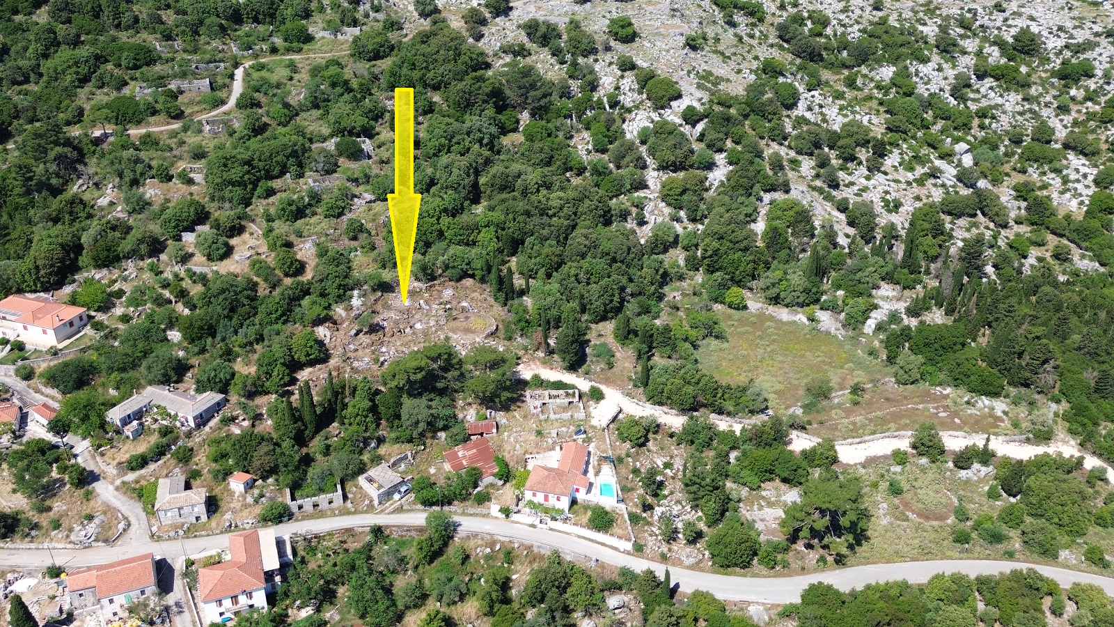 Aerial view and location of land for sale in Ithaca Greece, Anoghi