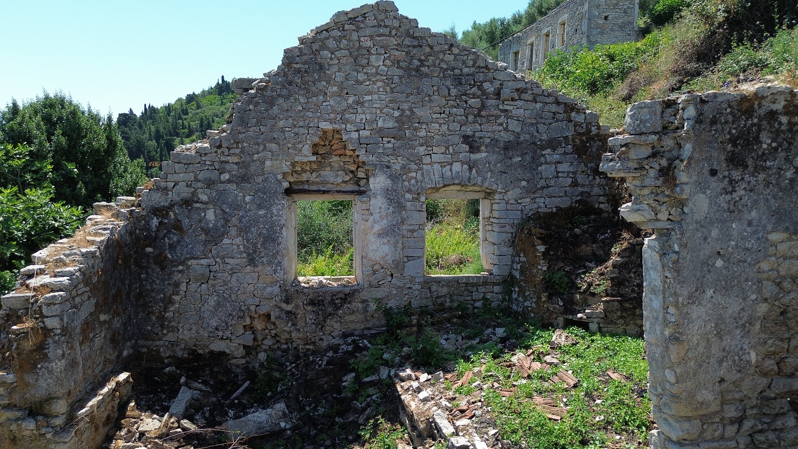 View of ruin for sale in Ithaca Greece, Kioni