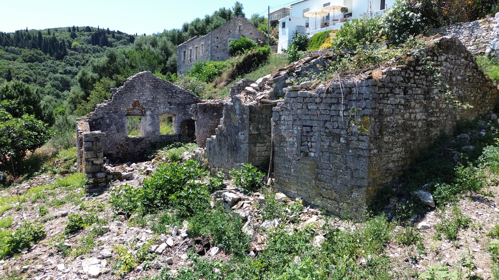 View of ruin for sale in Ithaca Greece, Kioni