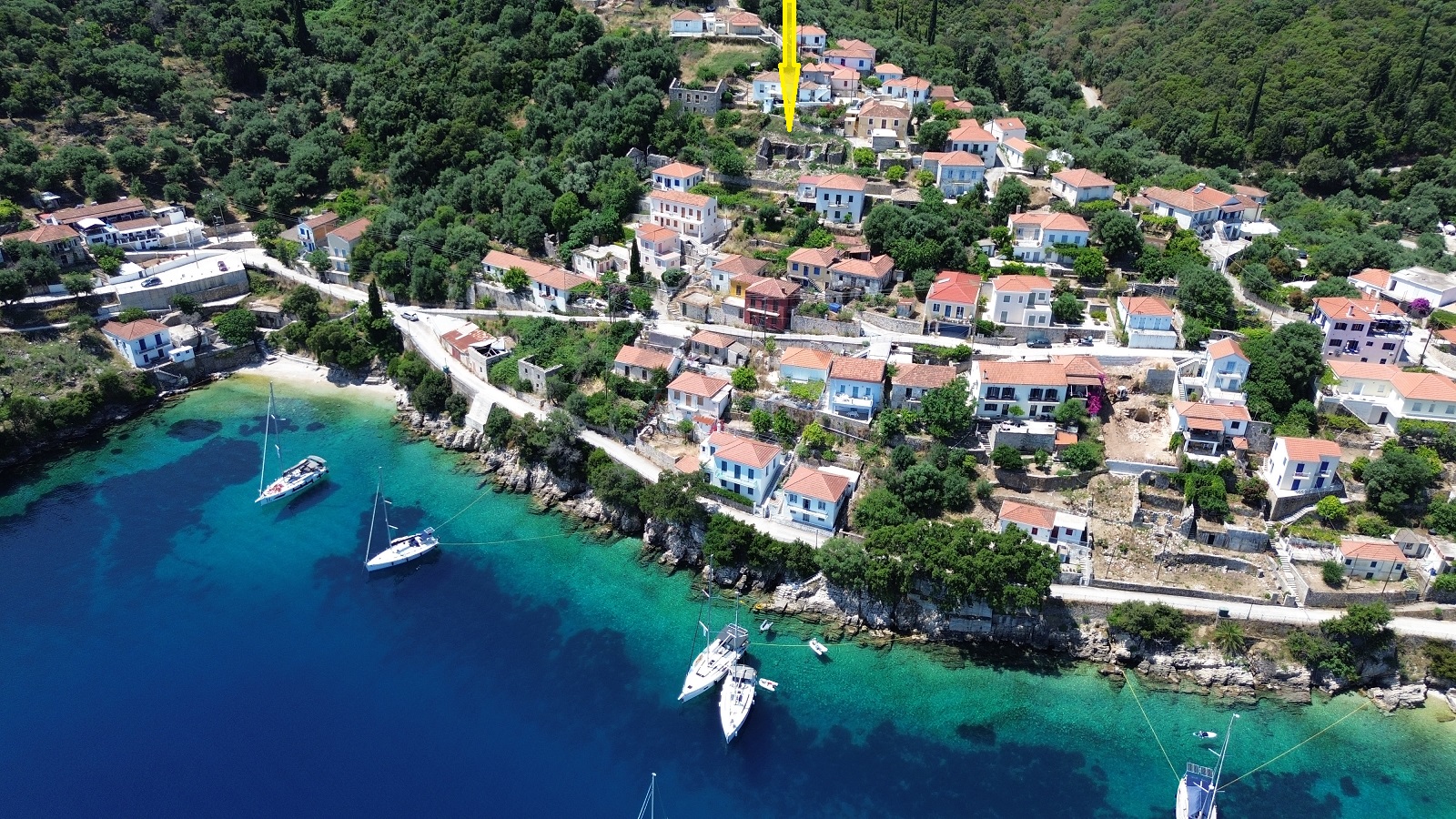 Aerial view and location of ruin for sale in Ithaca Greece, Kioni