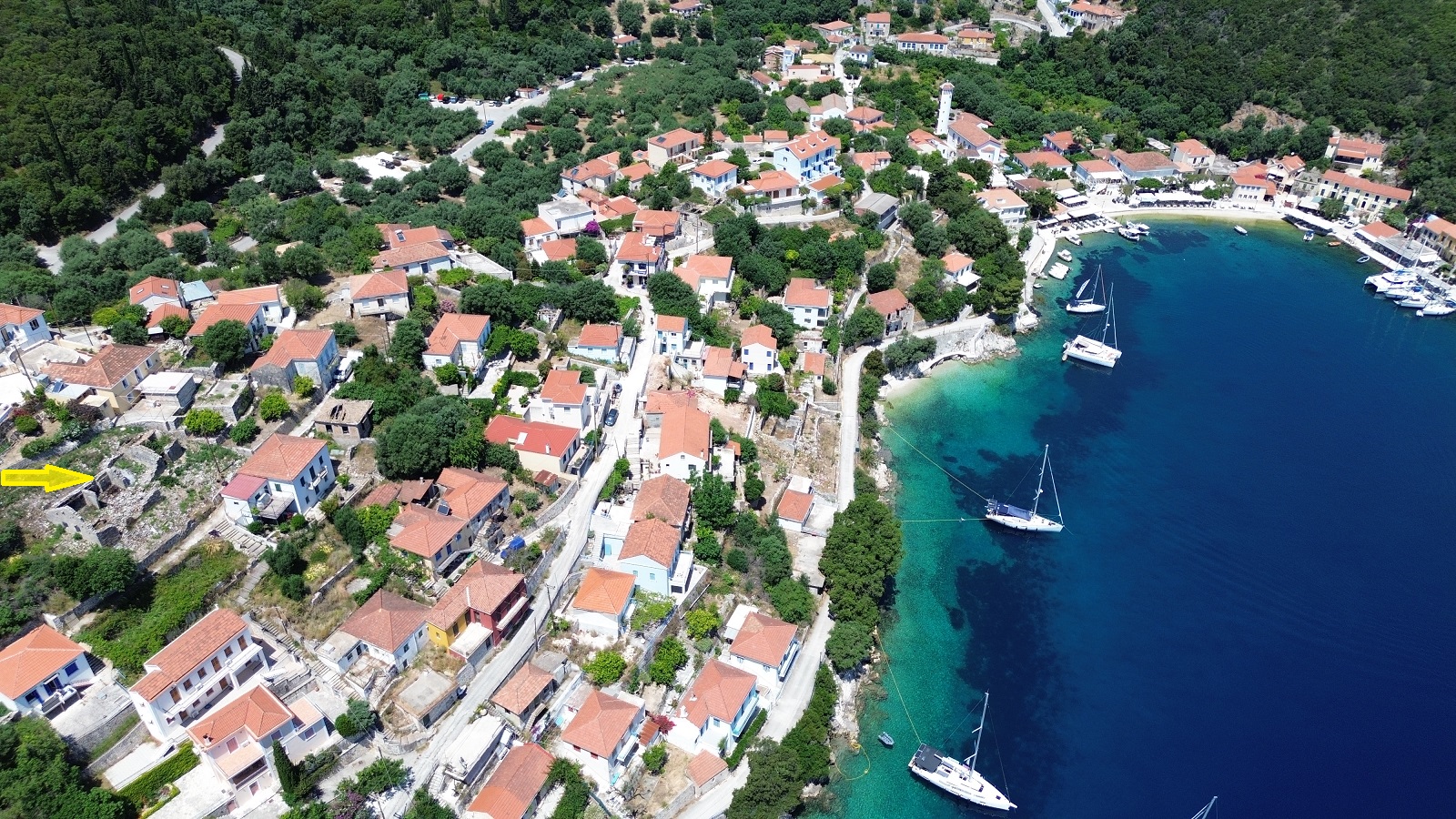 Aerial view and location of ruin for sale in Ithaca Greece, Kioni