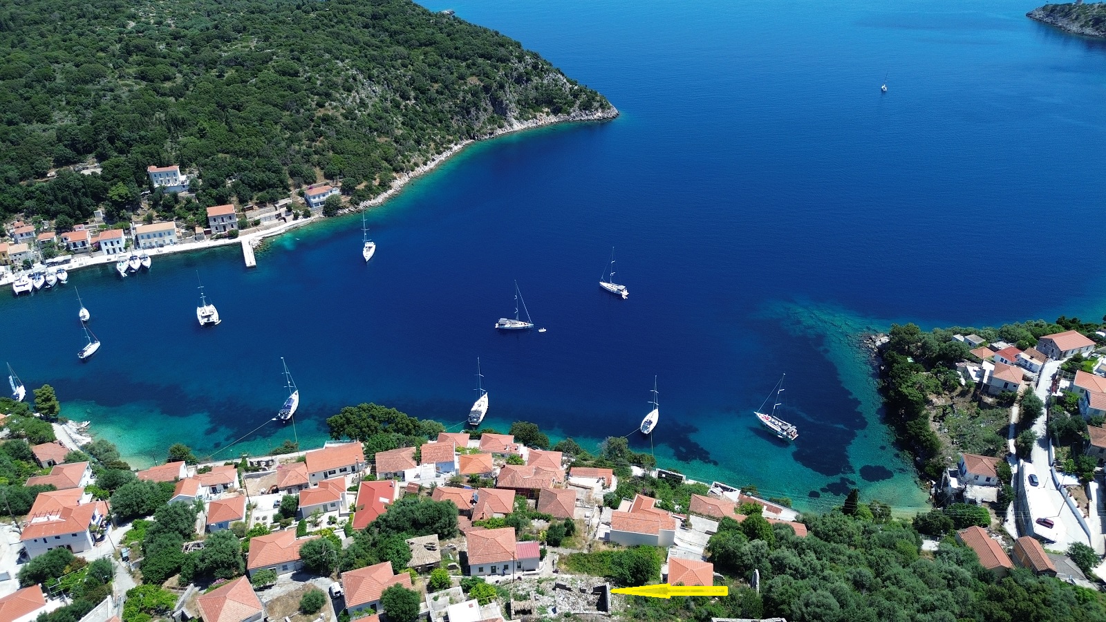 Aerial view and location of ruin for sale in Ithaca Greece, Kioni